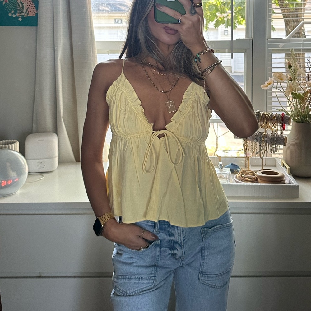 Yellow Babydoll Ruffle Trim Tank